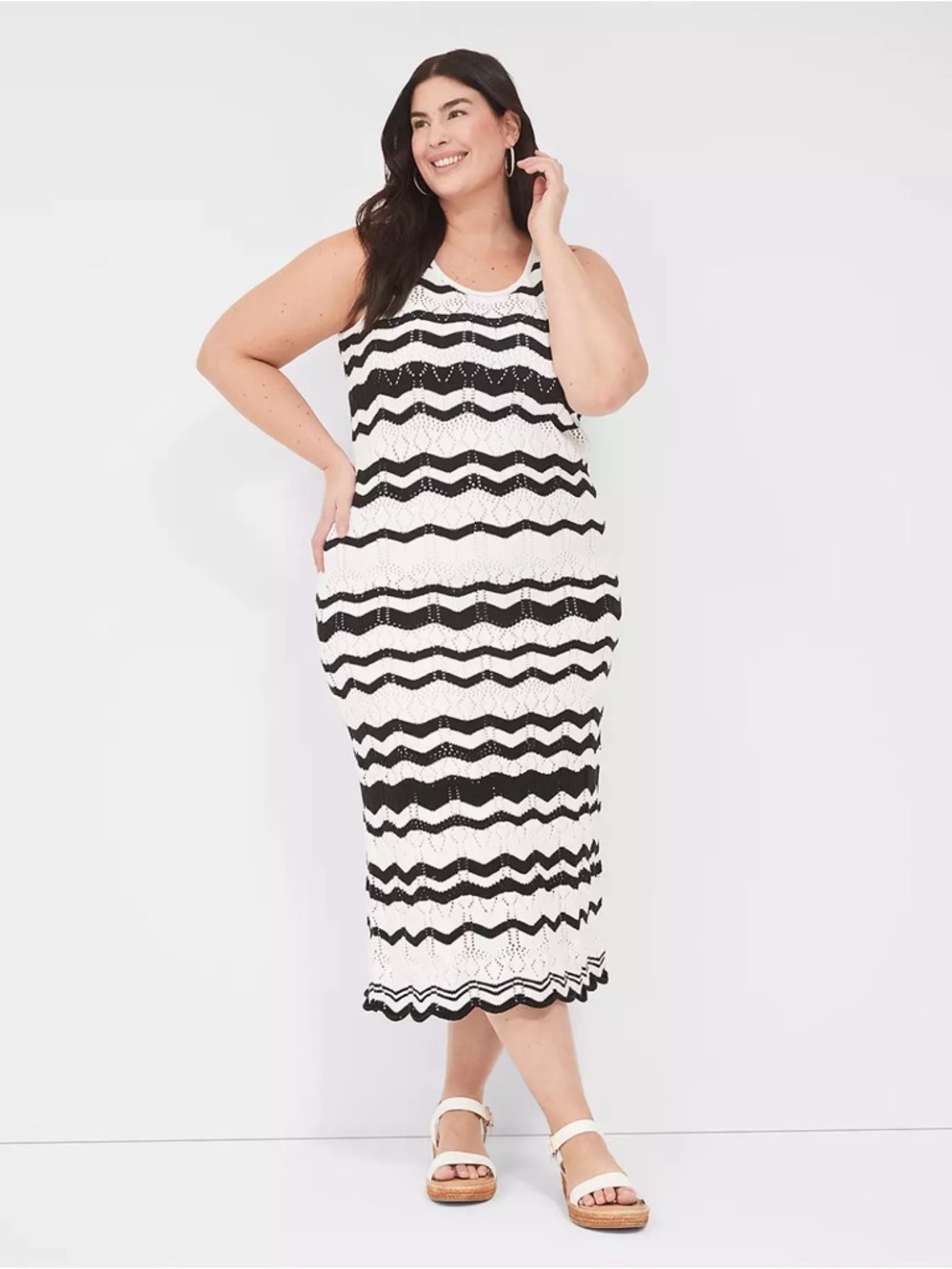 Lane Bryant Black and White Chevron Knit Dress